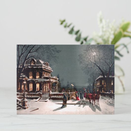 Victoriaans kerstfeestuitnodiging kaart (Staand voorkant)