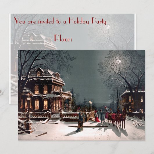 Victoriaans kerstfeestuitnodiging kaart (Voorkant / Achterkant)