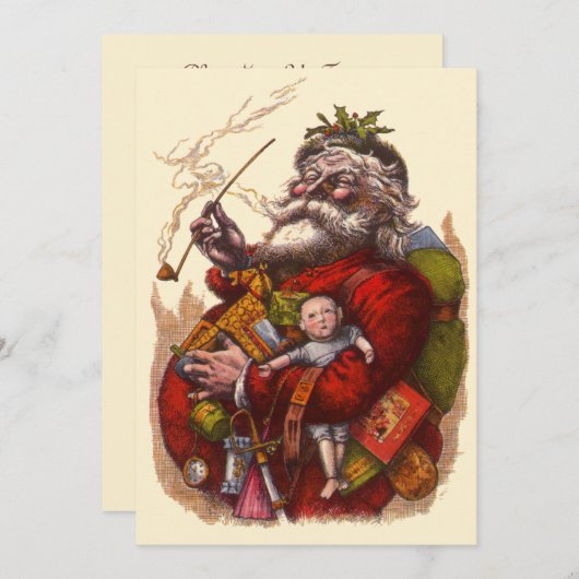 Victoriaans kerstfeestuitnodiging kaart (Voorkant / Achterkant)