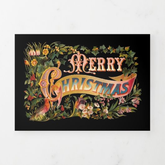  Victoriaans Kerstgroet en Bloemen Drieluik Wenskaart (Cover)