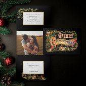  Victoriaans Kerstgroet en Bloemen Drieluik Wenskaart