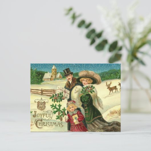 Victoriaans kerstgroet feestdagenkaart (Staand voorkant)
