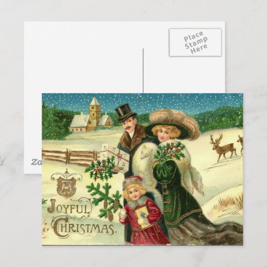 Victoriaans kerstgroet feestdagenkaart (Voorkant / Achterkant)