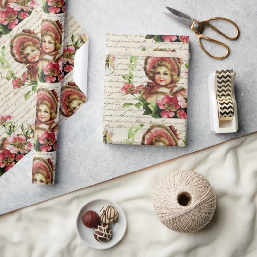  Victoriaans kerstkaards roze druppels Cadeaupapier (Crafts)