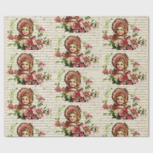  Victoriaans kerstkaards roze druppels Cadeaupapier (Vlak)