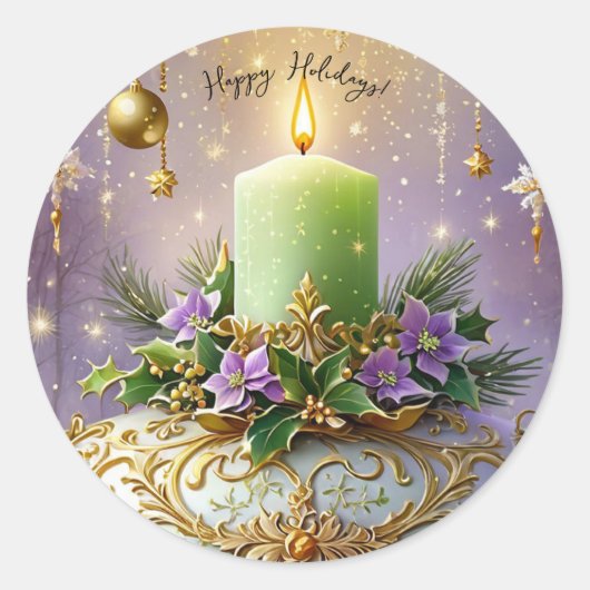 Victoriaans kerstkaars ronde sticker (Voorkant)