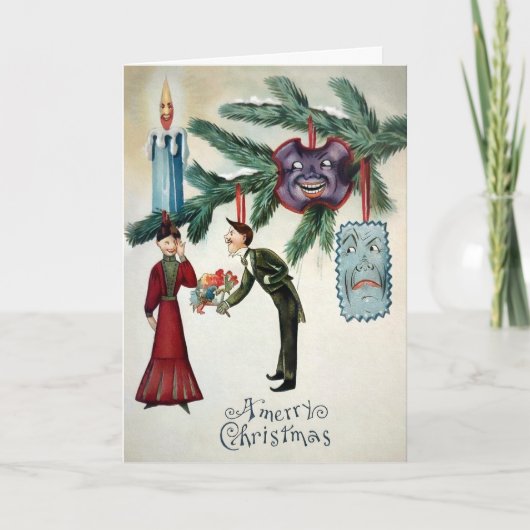 Victoriaans kerstkaart met Creepy Tree-versieringe Feestdagen Kaart (Voorkant)