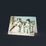Victoriaans kerstkaart voor Snowman-familie Feestdagen Kaart<br><div class="desc">Victoriaans sneeuwpopfamilie kerstkaart. Afvintage-image van hoge kwaliteit.</div>