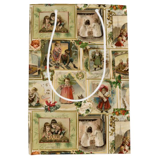  Victoriaans kerstkaartje Collage Medium Cadeauzakje (Voorkant)