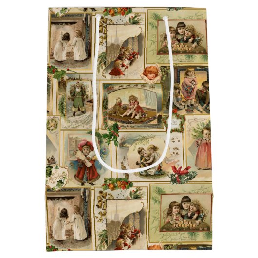  Victoriaans kerstkaartje Collage Medium Cadeauzakje (Achterkant)