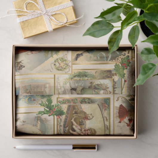  Victoriaans kerstkaartje Collage Tissuepapier (Geschenk)