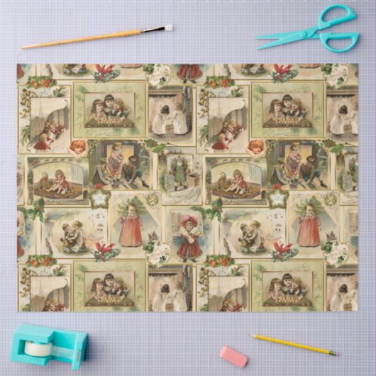  Victoriaans kerstkaartje Collage Tissuepapier (Craft)