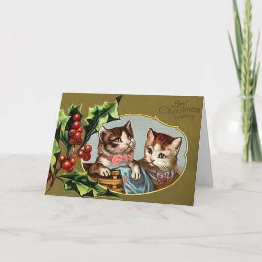 Victoriaans kerstkaartje voor katten feestdagen kaart (Voorkant)