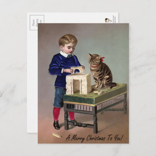 Victoriaans kerstkat briefkaart (Voorkant / Achterkant)