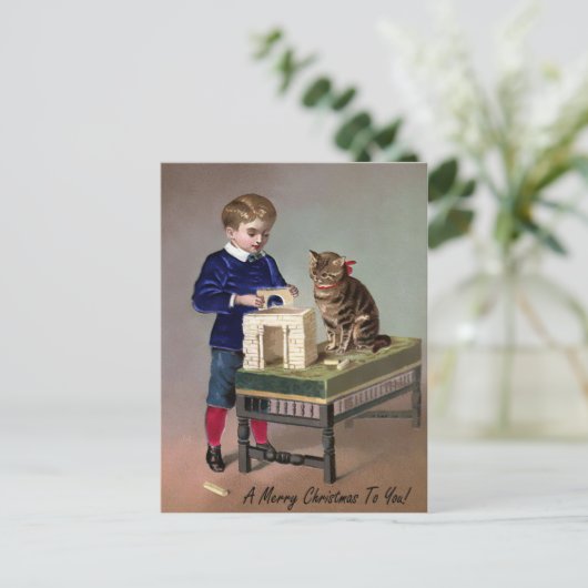 Victoriaans kerstkat briefkaart (Staand voorkant)