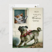 Victoriaans kerstkat en hond briefkaart (Voorkant / Achterkant)