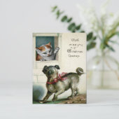 Victoriaans kerstkat en hond briefkaart (Staand voorkant)