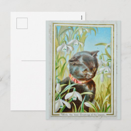 Victoriaans kerstkat feestdagenkaart (Voorkant / Achterkant)