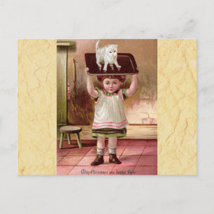  Victoriaans kerstkat op Tea Tray 1880 Feestdagenkaart