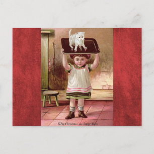  Victoriaans kerstkat op Tea Tray 1880 Feestdagenkaart