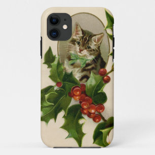 Victoriaans Kerstkatje in hulst antiek tabby Case-Mate iPhone Case