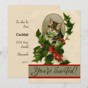 Victoriaans Kerstkatje in hulst antiek tabby Kaart