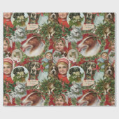 Victoriaans kerstkatten en hondenbont cadeaupapier (Vlak)