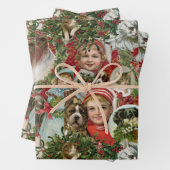 Victoriaans kerstkatten en hondenbont inpakpapier vel (In situ)