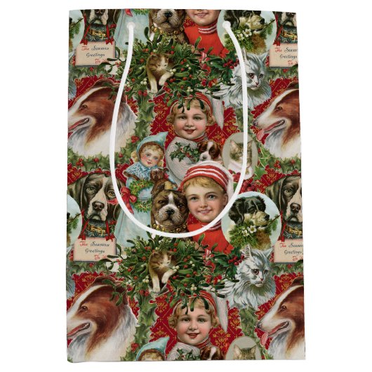 Victoriaans kerstkatten en hondenbont  medium cadeauzakje (Voorkant)