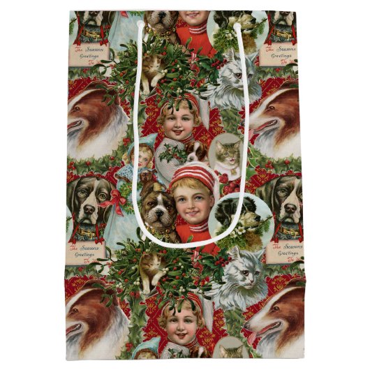 Victoriaans kerstkatten en hondenbont  medium cadeauzakje (Achterkant)