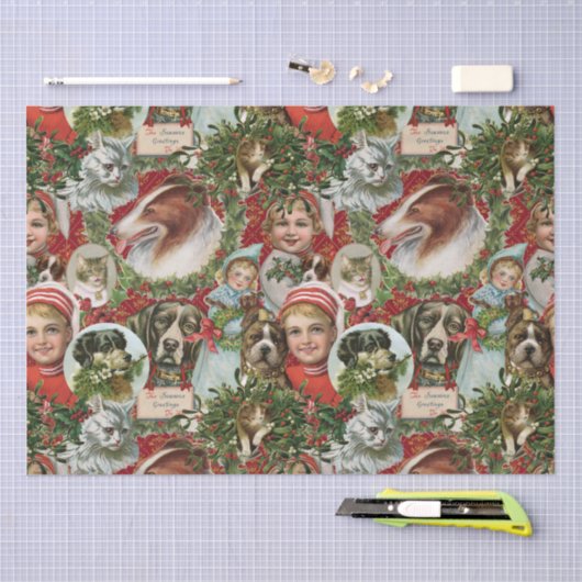 Victoriaans kerstkatten en hondenbont  tissuepapier (Craft)