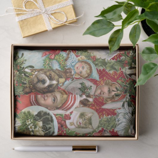 Victoriaans kerstkatten en hondenbont  tissuepapier (Geschenk)