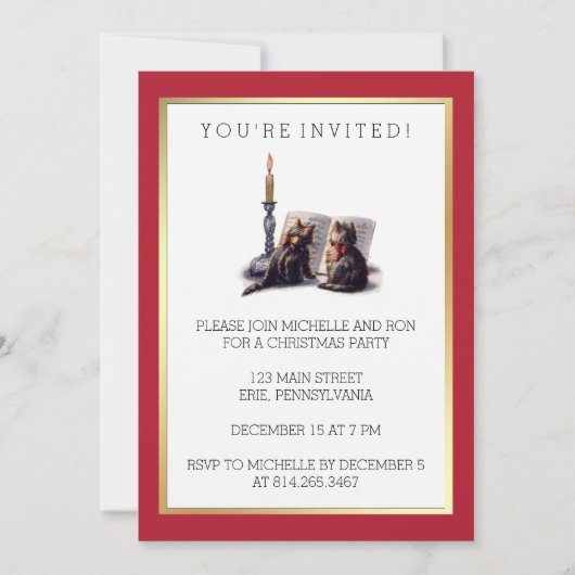  Victoriaans kerstkatten Rood en Goud Kaart (Voorkant)