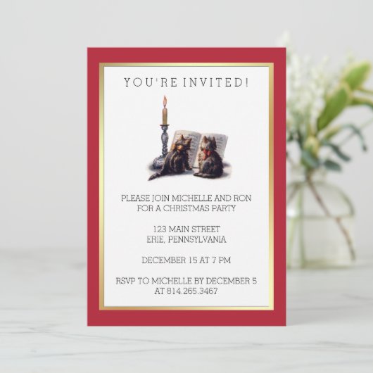  Victoriaans kerstkatten Rood en Goud Kaart (Staand voorkant)