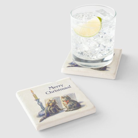 Victoriaans kerstkatten Stenen Onderzetter (Zijkant)