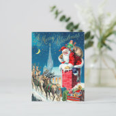 Victoriaans kerstkerstkerstkerstman op schoorsteen feestdagenkaart (Staand voorkant)