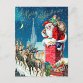 Victoriaans kerstkerstkerstkerstman op schoorsteen feestdagenkaart (Voorkant)