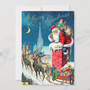 Victoriaans kerstkerstkerstkerstman op schoorsteen kaart