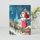 Victoriaans kerstkerstkerstkerstman op schoorsteen kaart (Staand voorkant)