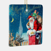 Victoriaans kerstkerstkerstkerstman op schoorsteen keramisch ornament (Rechts)