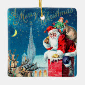 Victoriaans kerstkerstkerstkerstman op schoorsteen keramisch ornament (Voorkant)