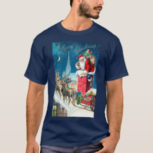 Victoriaans kerstkerstkerstkerstman op schoorsteen t-shirt