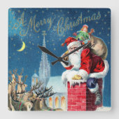 Victoriaans kerstkerstkerstkerstman op schoorsteen vierkante klok (Voorkant)