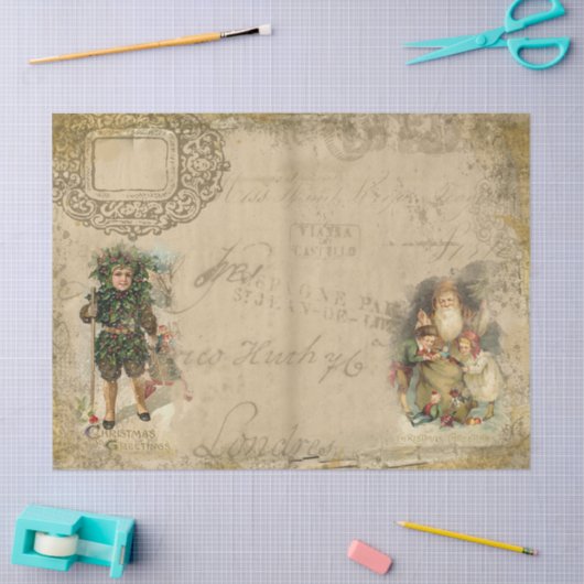 Victoriaans kerstkerstKerstman en kinderen Tissuepapier (Craft)