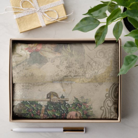 Victoriaans kerstkerstKerstman en kinderen Tissuepapier (Geschenk)