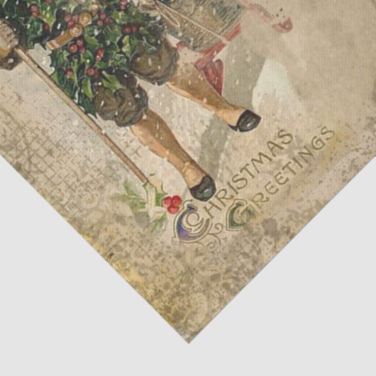 Victoriaans kerstkerstKerstman en kinderen Tissuepapier (Detail)