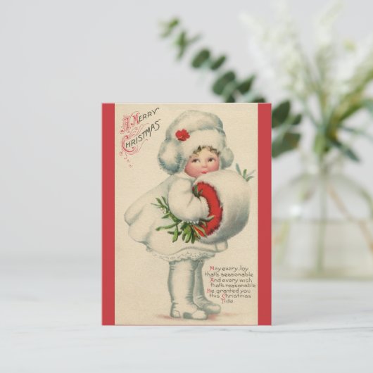 Victoriaans kerstkind met maretak Briefkaart (Staand voorkant)