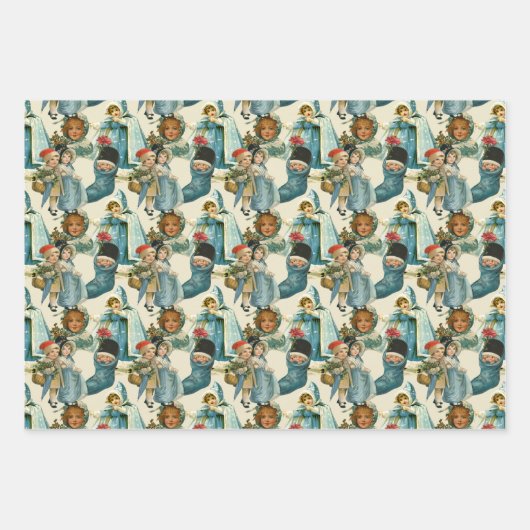 Victoriaans kerstkinderen  inpakpapier vel (Voorkant 2)