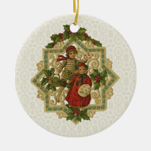 Victoriaans kerstkinderen Keramisch Ornament (Voorkant)