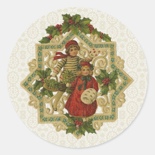  Victoriaans kerstkinderen Ronde Sticker (Voorkant)